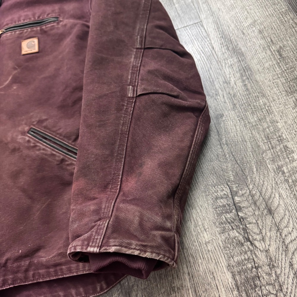 Carhartt Sherpa Lined Hooded Jacket J141 PRT Distressed Faded Grunge Large - Picture 10 of 15